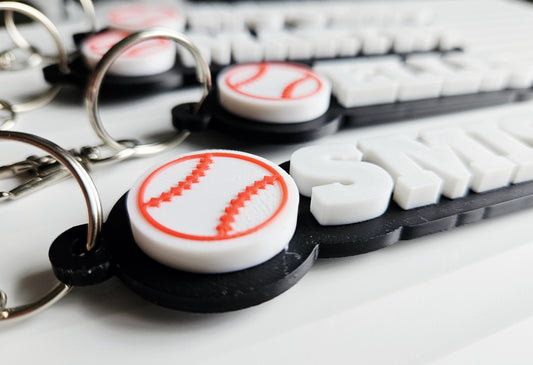 Personalized Baseball Keychain Custom Name Charm for Sports Team Gifts and School Backpacks