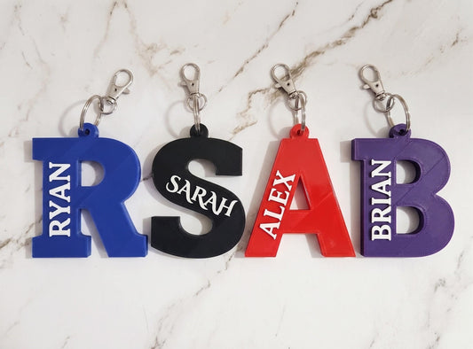 Personalized Initial Keychain – Custom 3D Printed Monogram Bag Tag, Kids Backpack Charm