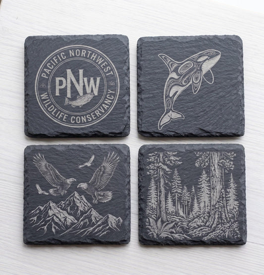 Personalized Slate Coasters – Laser Engraved Nature Wildlife Decor