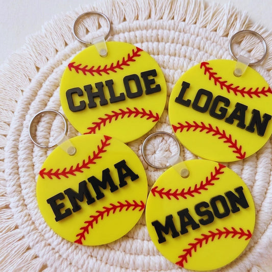 3D Baseball Name Tag, Personalized Keychain, Custom Bag Charm, Team Gift