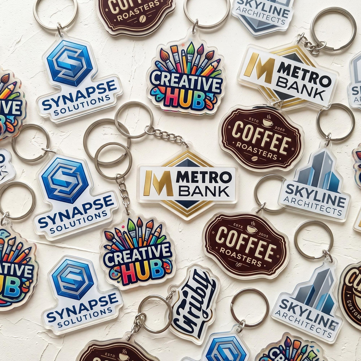 Custom Logo Keychain, Bulk Clear Acrylic Keychains, Branded Business Merch, Corporate Swag Giveaway