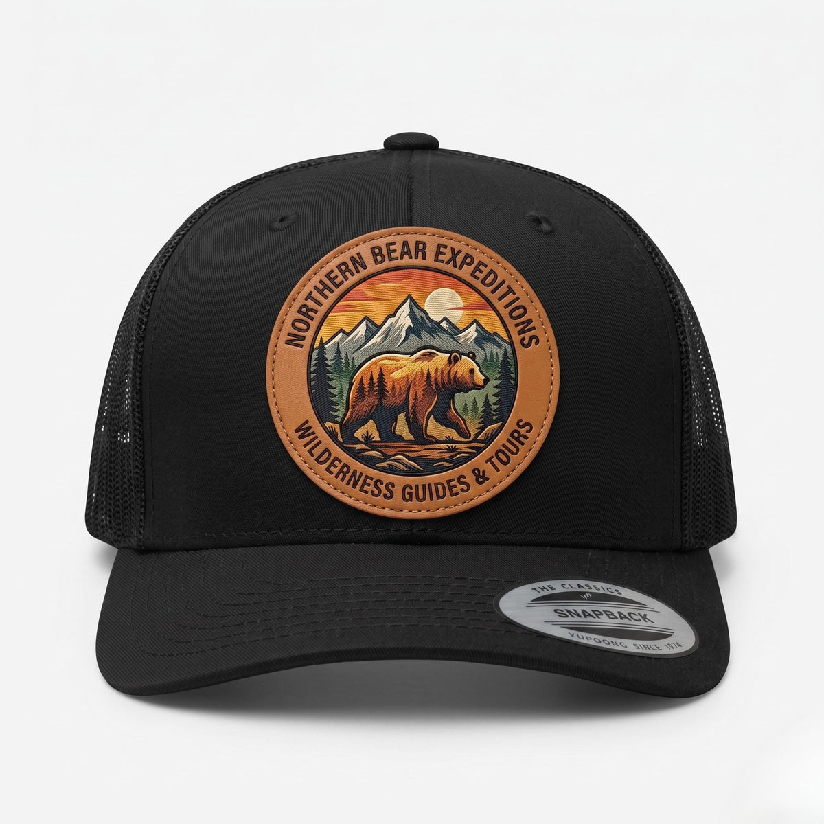 Custom Logo Trucker Hat, Full Color UV Print Leather Patch, Promotional Merch - B