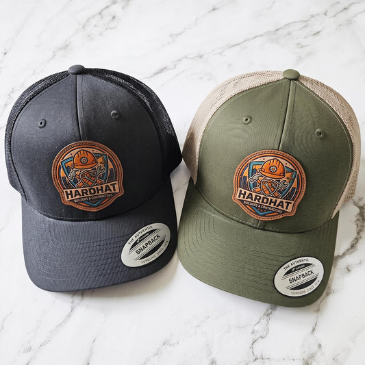 Custom Logo Trucker Hat, Full Color UV Print Leather Patch, Promotional Merch