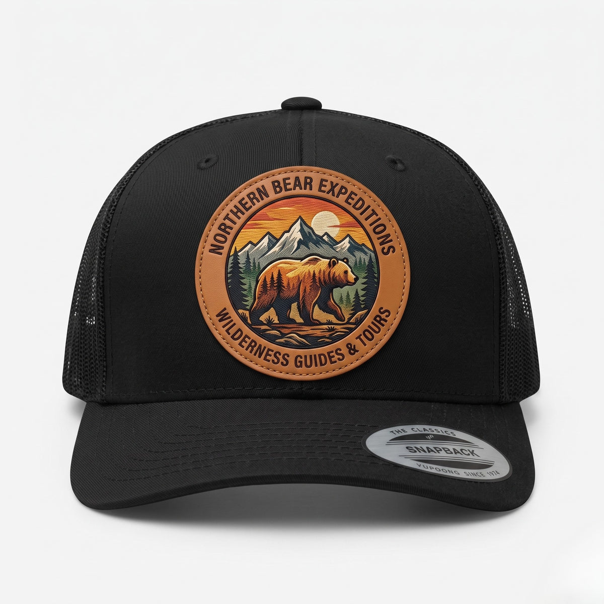 Custom Logo Trucker Hat, Full Color UV Print Leather Patch, Promotional Merch