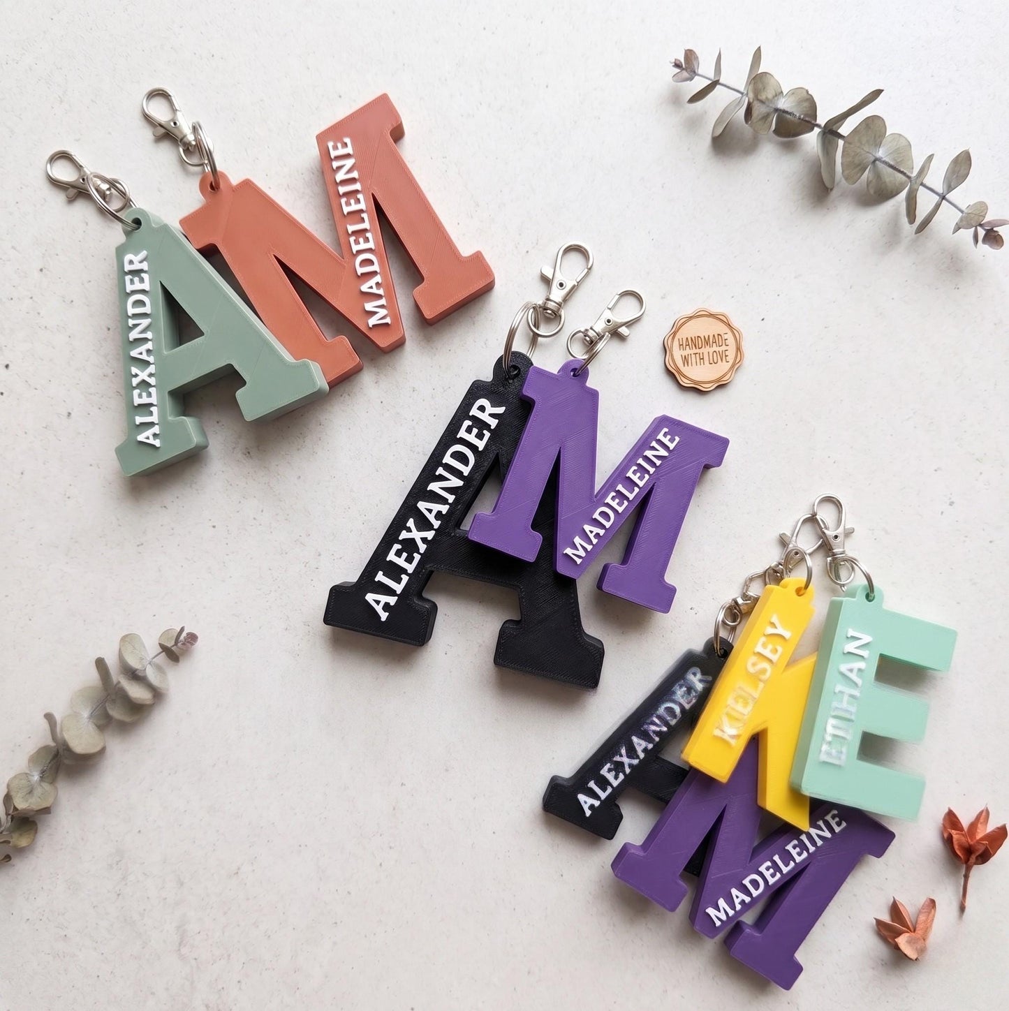 Personalized 3D Printed Letter Keychain – Custom Name Tag, Thick Monogram Backpack Accessory