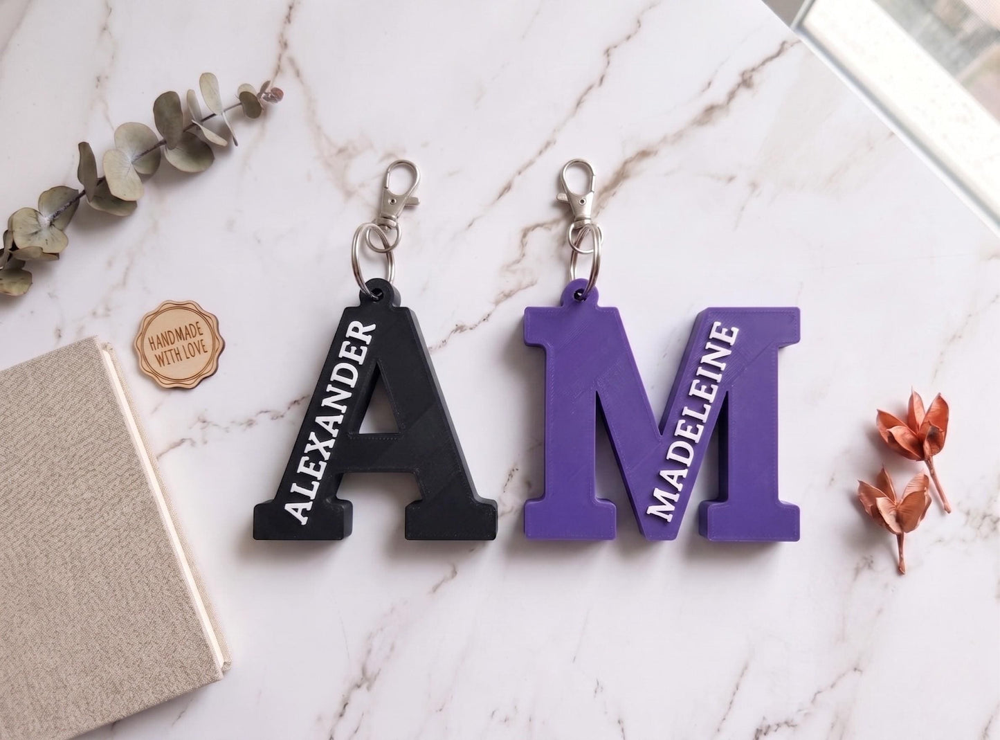 Personalized 3D Printed Letter Keychain – Custom Name Tag, Thick Monogram Backpack Accessory