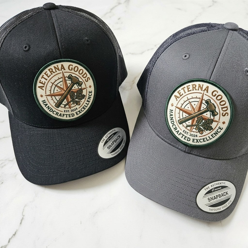 Custom Logo Trucker Hat, Full Color UV Print Leather Patch, Promotional Merch