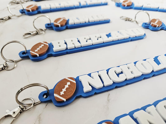 Custom Football Boy Name Keychain, 3D Printed Bag Tag, Sports Team Accessory