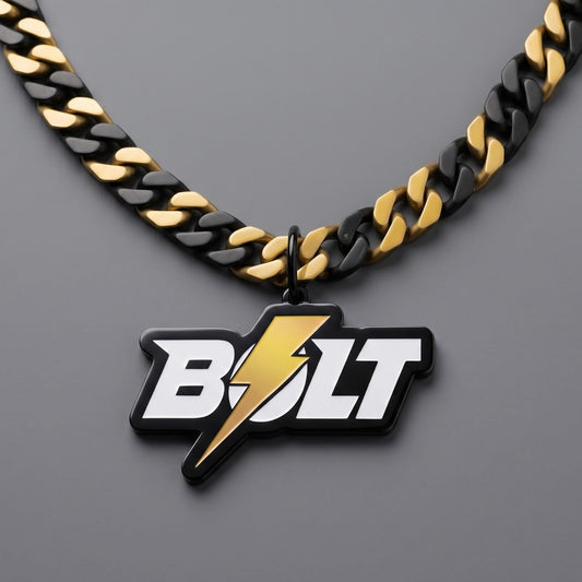 Custom Name Chain Pendant, Personalized Logo Necklace, Black Gold Turnover, Sports Medal