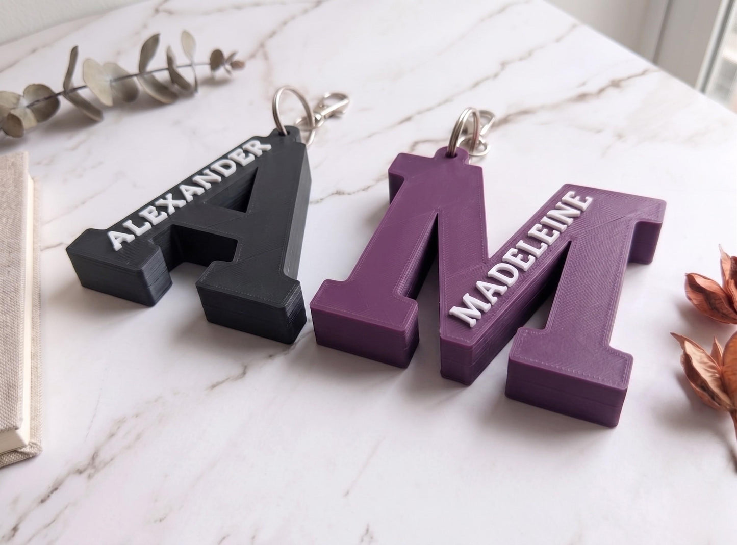 Personalized 3D Printed Letter Keychain – Custom Name Tag, Thick Monogram Backpack Accessory