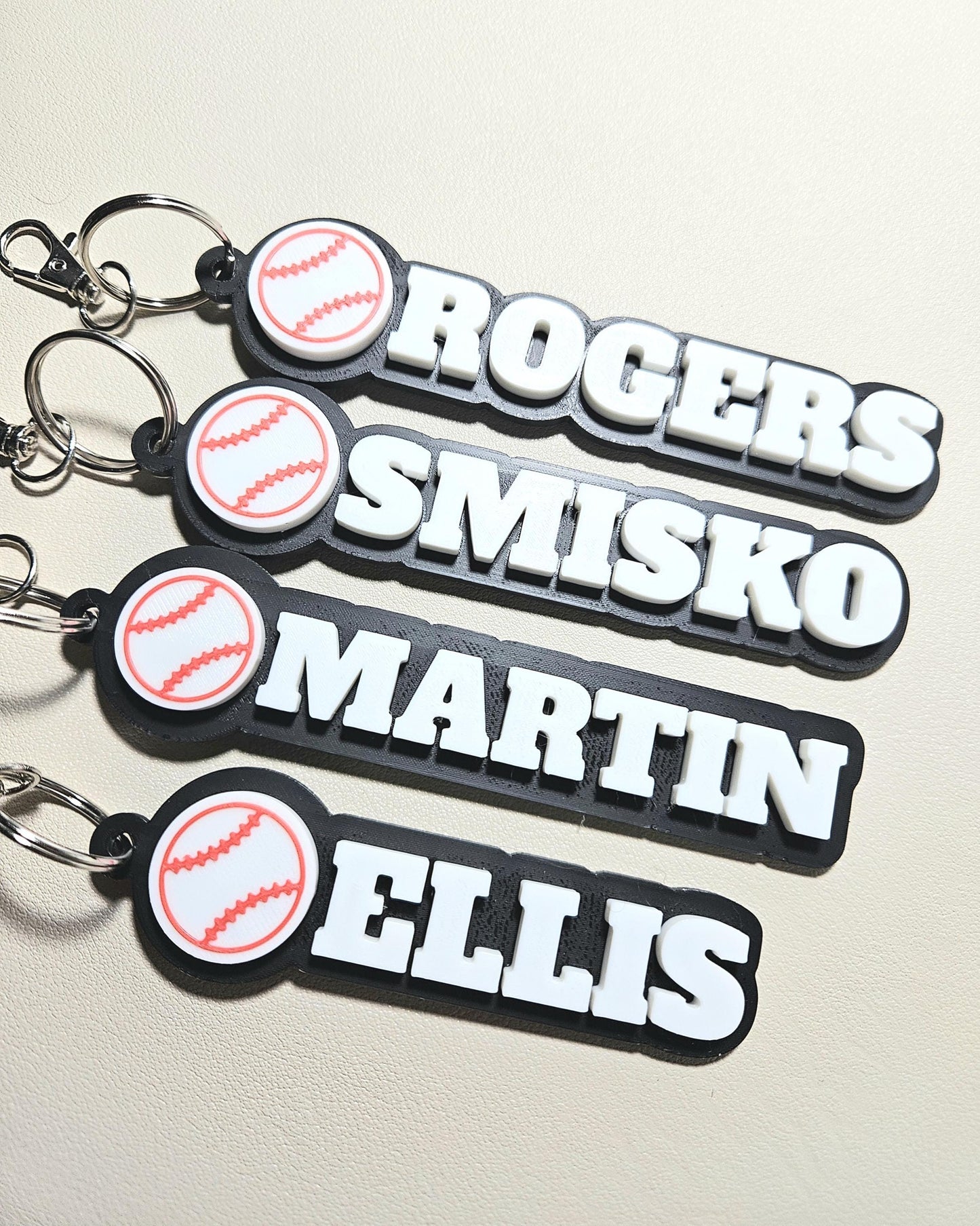 Personalized Baseball Keychain Custom Name Charm for Sports Team Gifts and School Backpacks