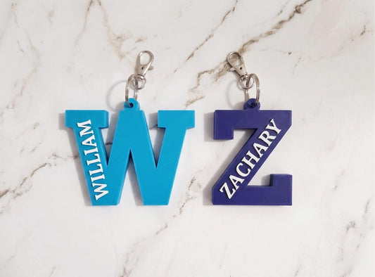 Personalized Initial Keychain – Custom 3D Printed Monogram Bag Tag, Kids Backpack Charm