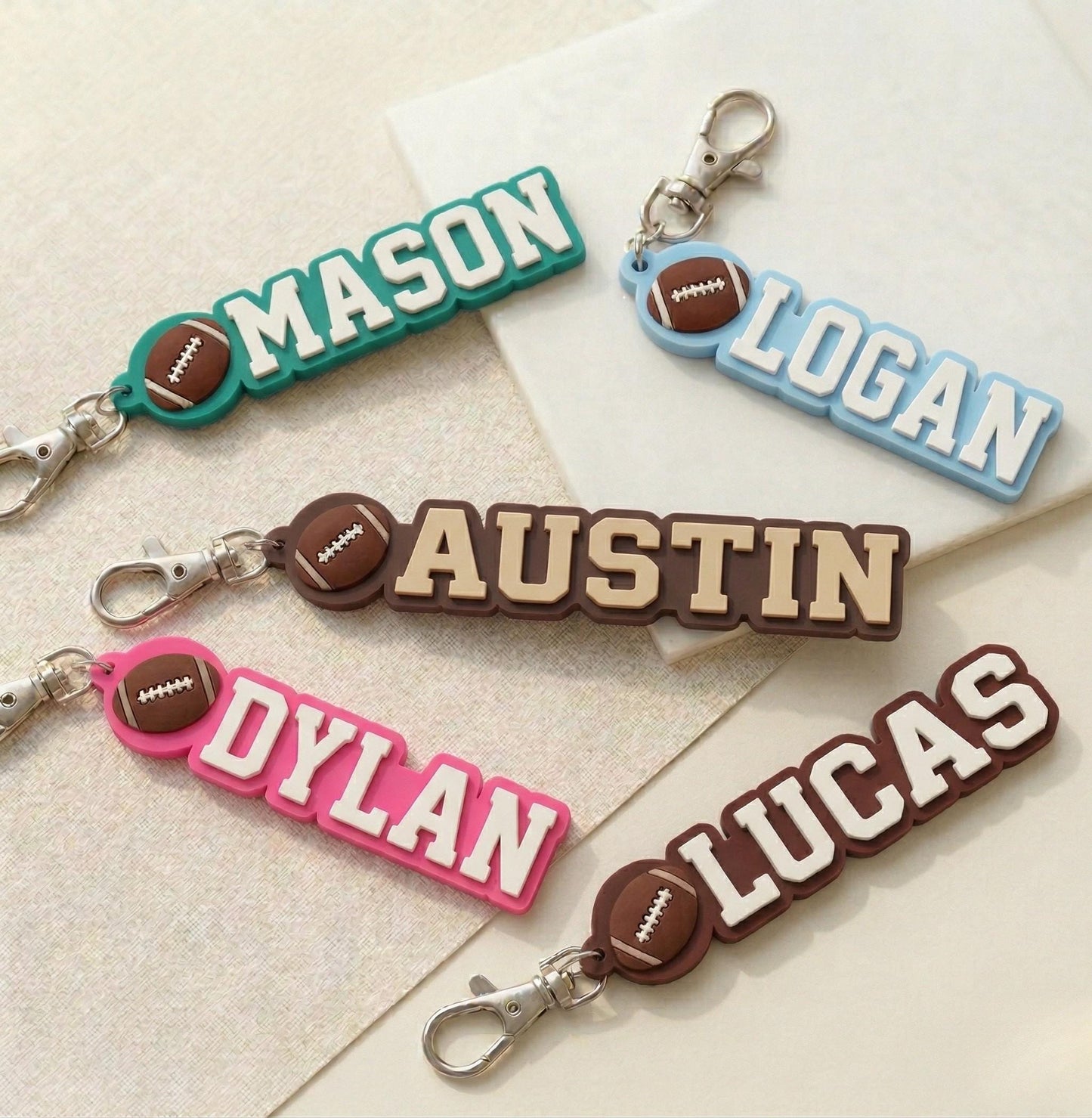 Custom Football Boy Name Keychain, 3D Printed Bag Tag, Sports Team Accessory