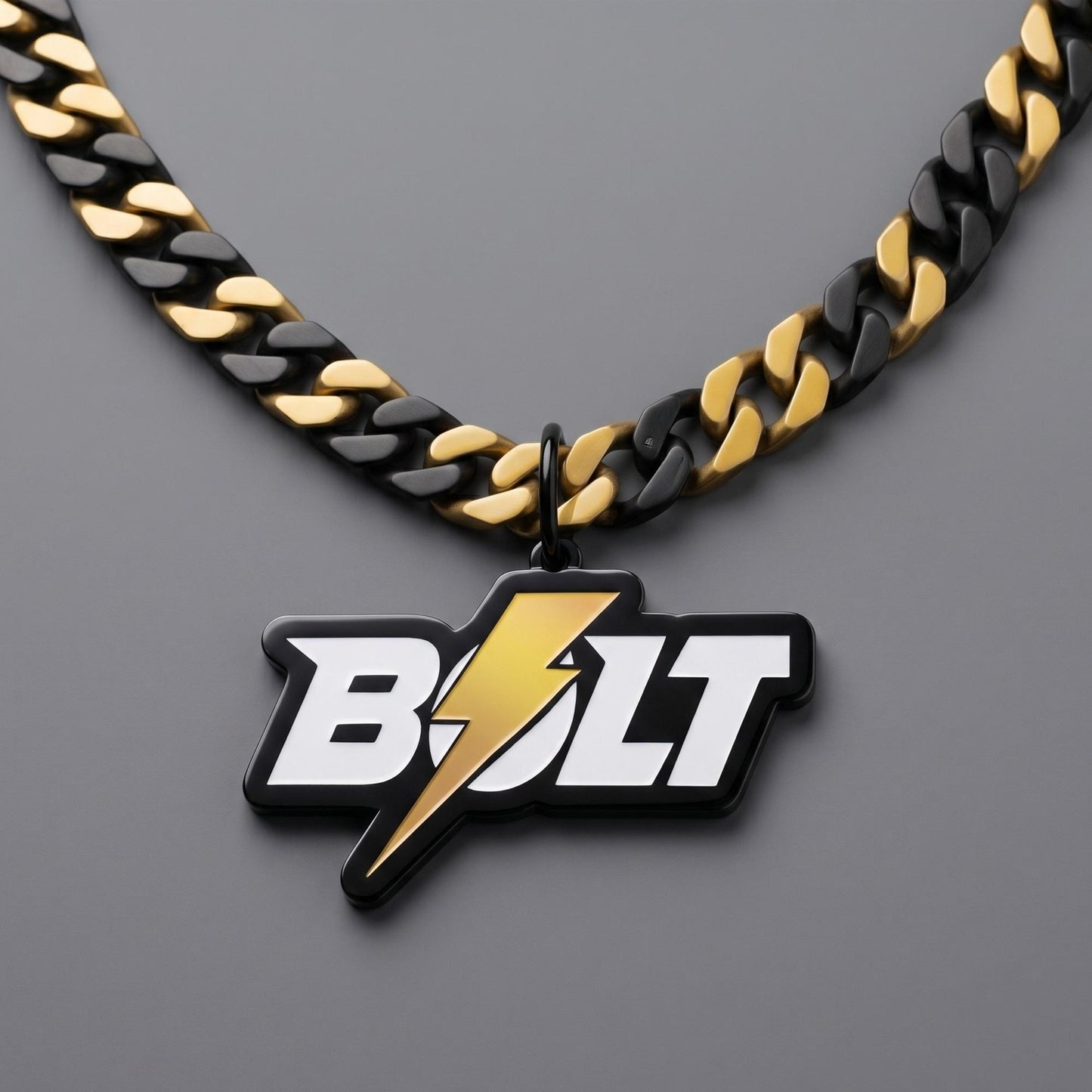 Custom 3D Printed Logo Chain Necklace, Personalized Brand Pendant, Metallic Silver Cuban Link