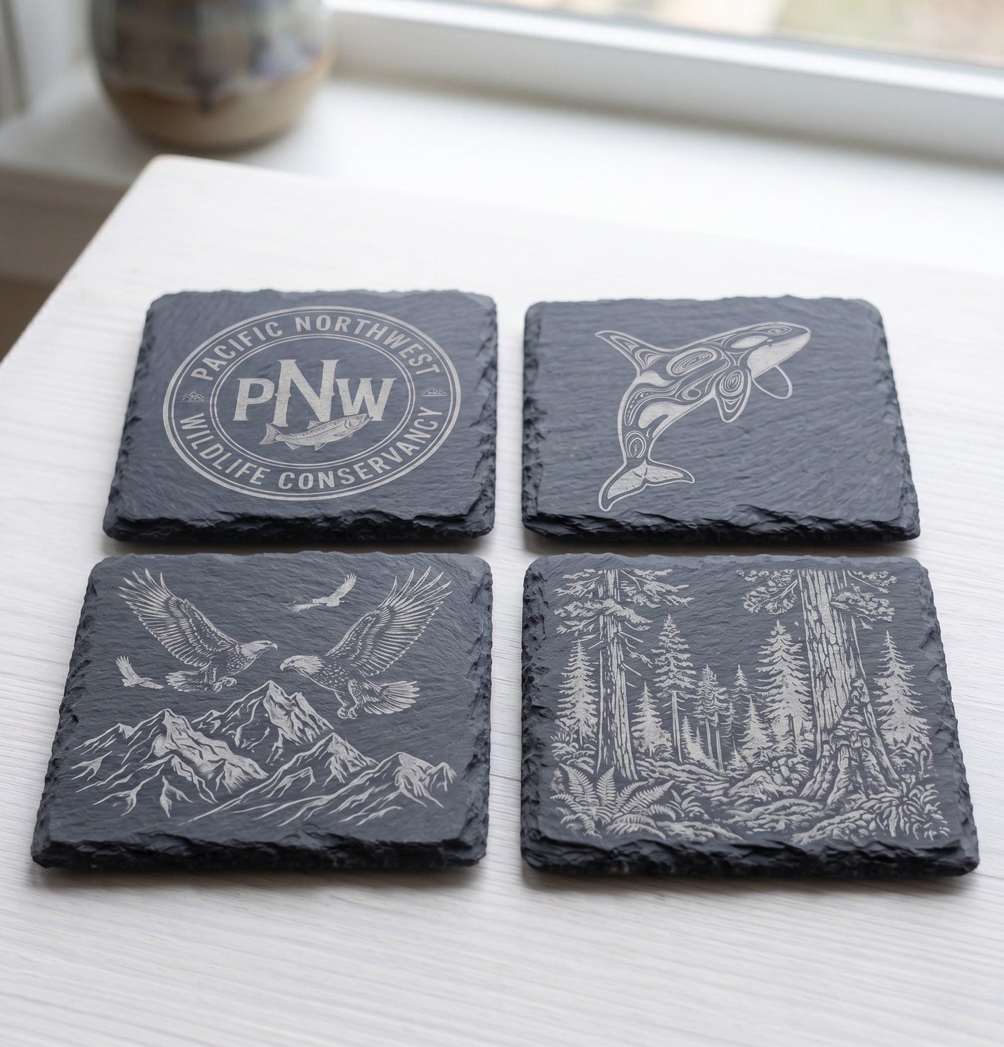 Personalized Slate Coasters – Laser Engraved Nature Wildlife Decor