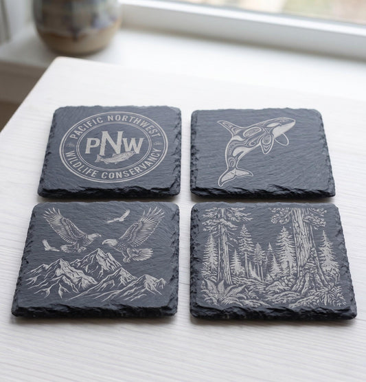 Personalized Slate Coasters – Laser Engraved Nature Wildlife Decor