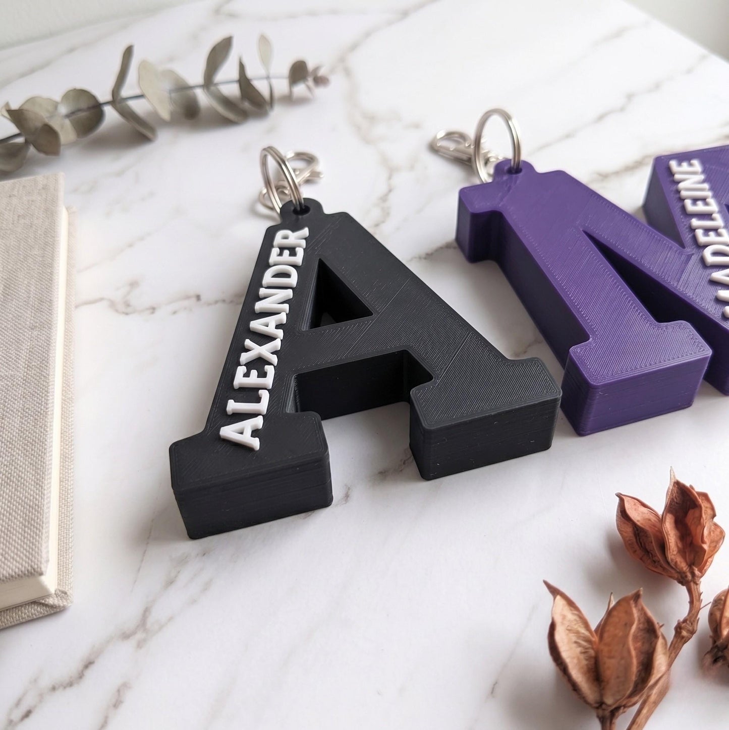 Personalized 3D Printed Letter Keychain – Custom Name Tag, Thick Monogram Backpack Accessory
