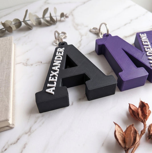 Personalized 3D Printed Letter Keychain – Custom Name Tag, Thick Monogram Backpack Accessory