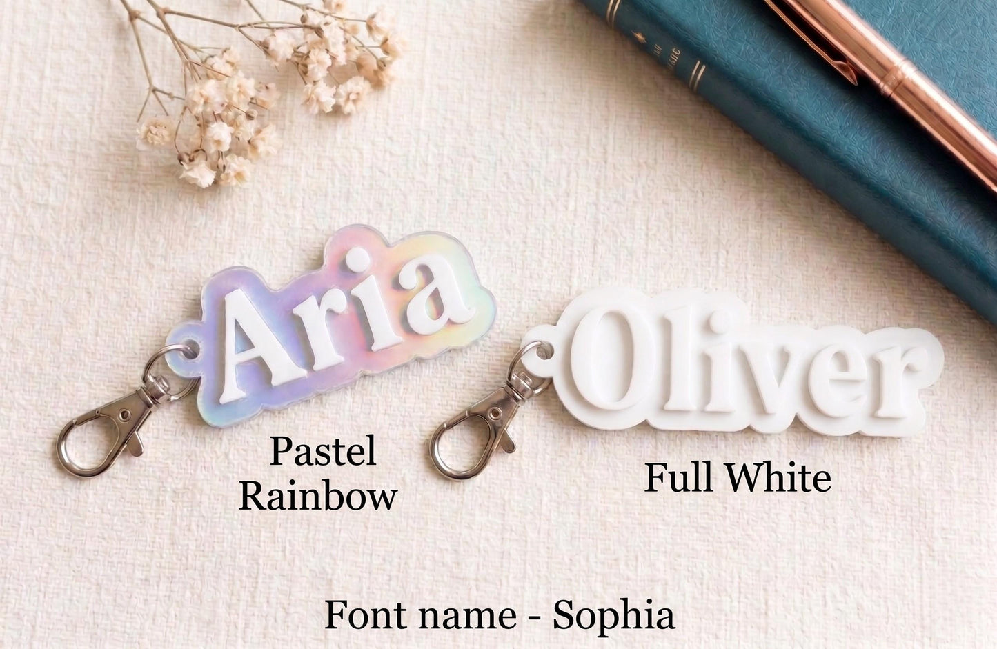 Personalized Iridescent Name Keychain - Pastel Rainbow Custom Bag Tag - Holographic Bridesmaid Proposal Gift