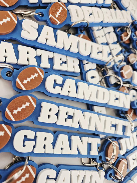 Custom Football Boy Name Keychain, 3D Printed Bag Tag, Sports Team Accessory