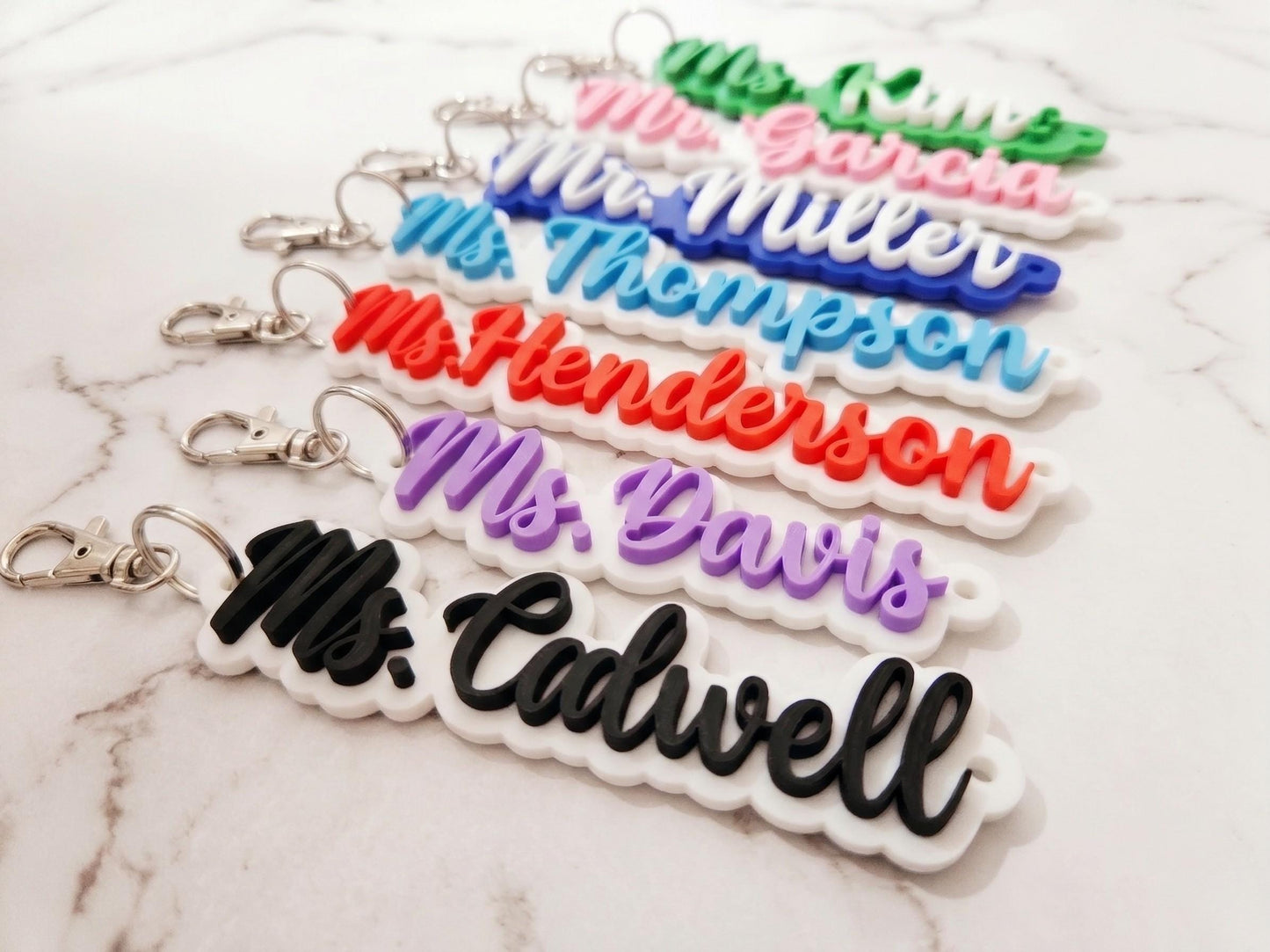 Personalized Teacher Gift Keychain - Custom Name Bag Tag for School - Teacher Appreciation Gift - 3D Printed Script Name Charm - Premium