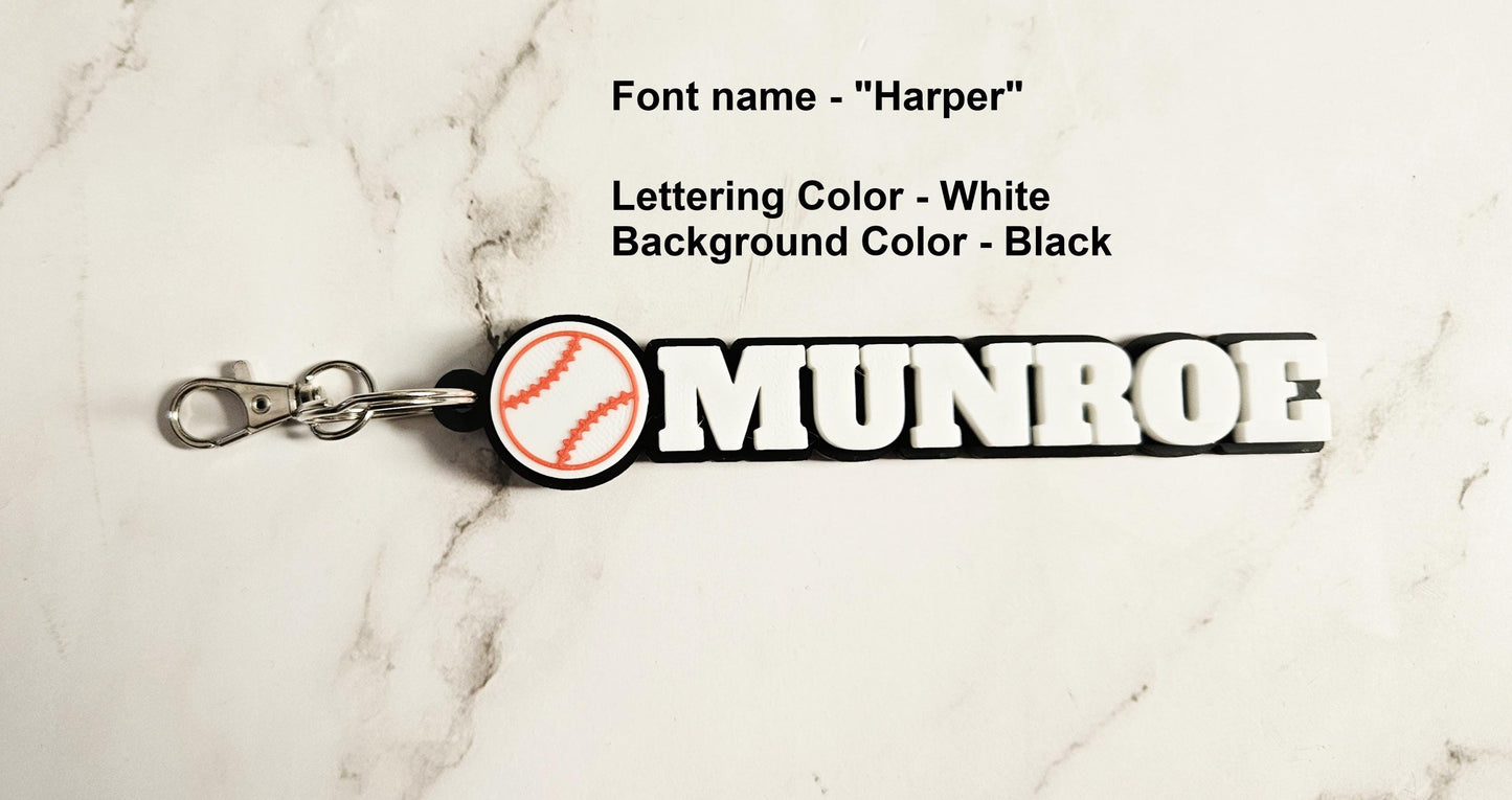Personalized Baseball Keychain Custom Name Charm for Sports Team Gifts and School Backpacks