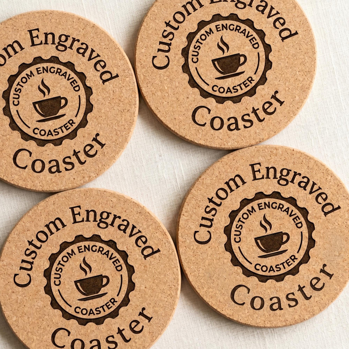 Personalized Cork Coasters, Custom Engraved Wedding Favors, Business Logo Promo