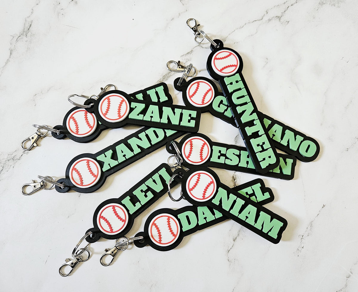 Personalized Baseball Keychain Custom Name Charm for Sports Team Gifts and School Backpacks