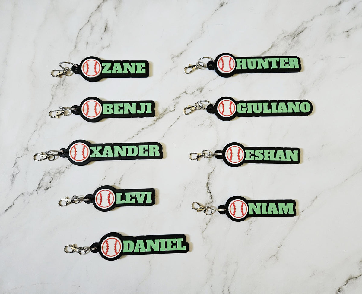Personalized Baseball Keychain Custom Name Charm for Sports Team Gifts and School Backpacks