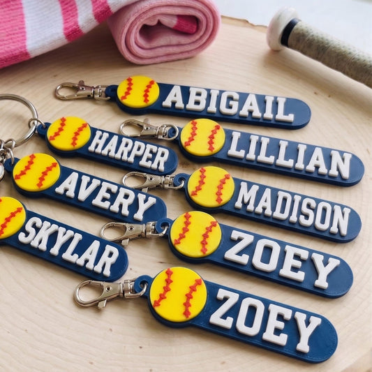 Personalized Softball Keychain Custom Name Charm for Sports Team Gifts and School Backpacks