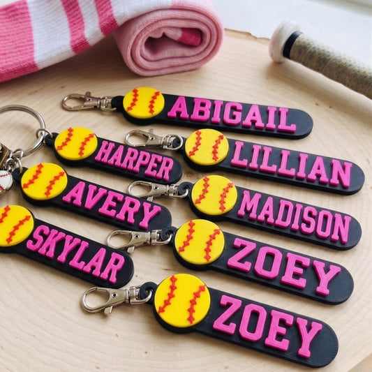 Personalized Softball Keychain Custom Name Charm for Sports Team Gifts and School Backpacks