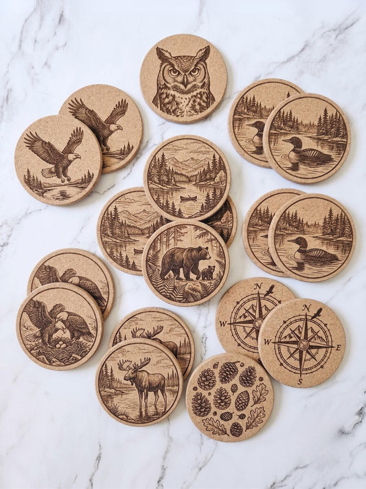 Personalized Cork Coasters, Custom Engraved Wedding Favors, Business Logo Promo - 4" Round