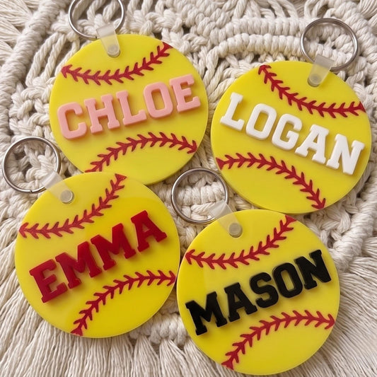 3D Baseball Name Tag, Personalized Keychain, Custom Bag Charm, Team Gift