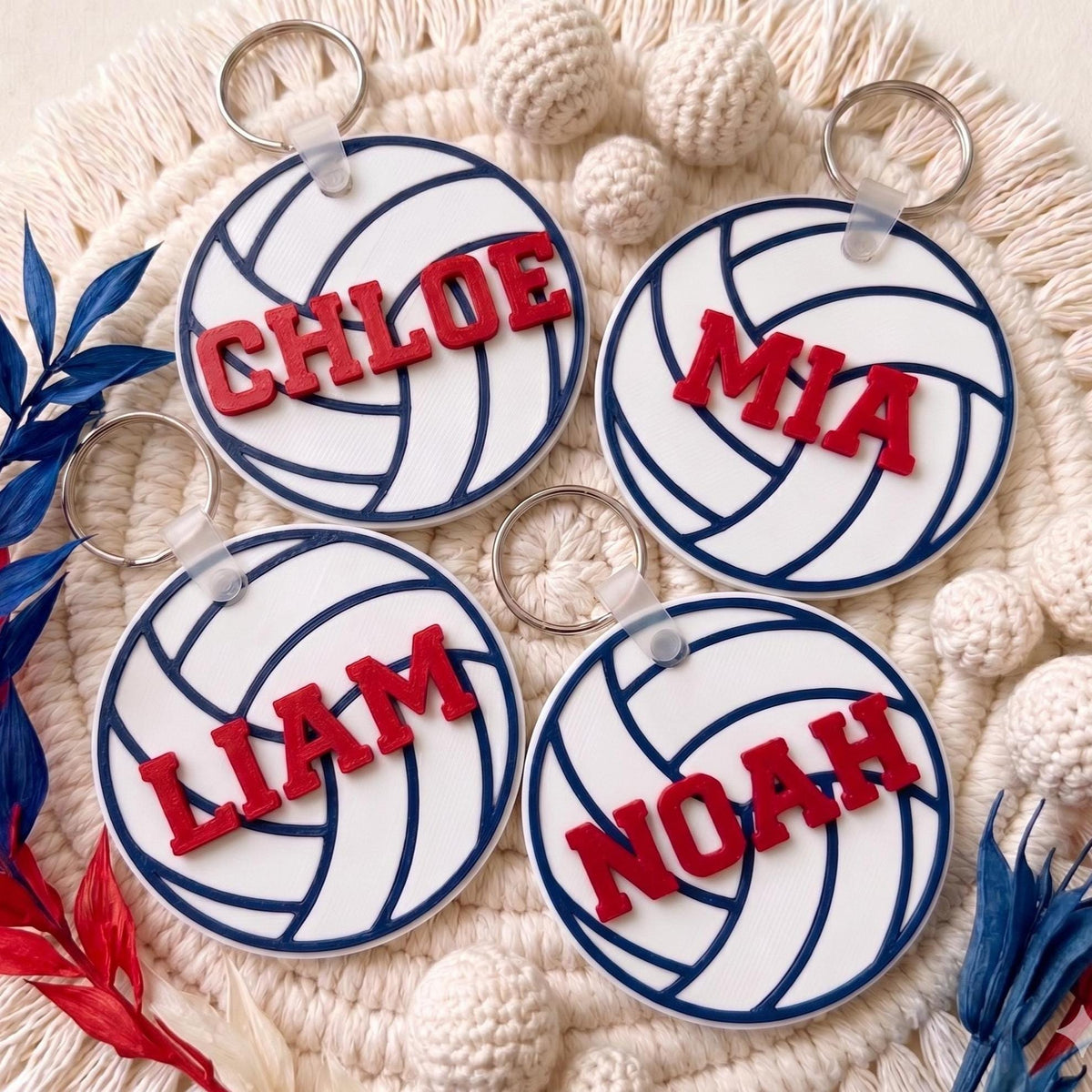3D Volleyball Name Tag, Personalized Keychain, Custom Bag Charm, Team Gift