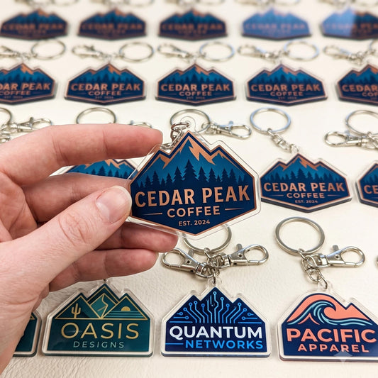 Custom Logo Acrylic Keychains, Promotional Corporate Gifts, Full Color UV Printed Clear Keyrings