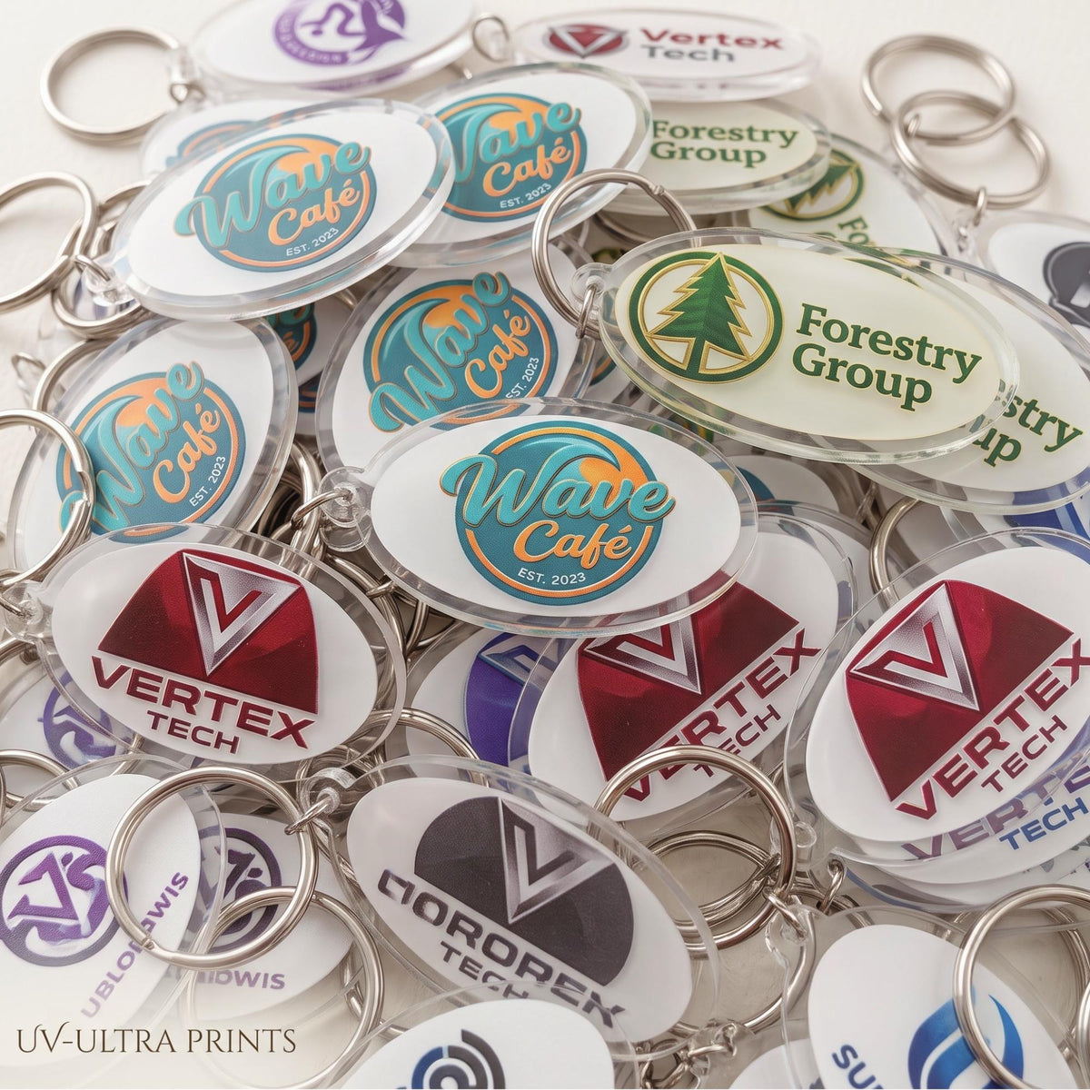 Custom Logo Keychain,  Bulk Clear Acrylic Keychains, Branded Business Merch, Corporate Swag Giveaway