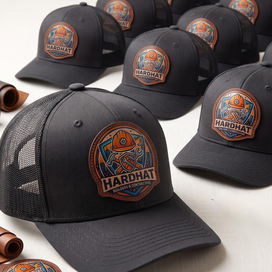 Custom Logo Trucker Hat, Full Color UV Print Leather Patch, Promotional Merch