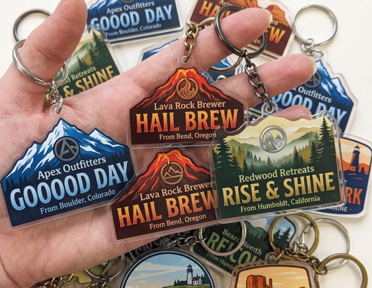 Custom Logo Acrylic Key chains, Company Branded Swag Giveaways, Realtor Client Gift, UV Printed Tags