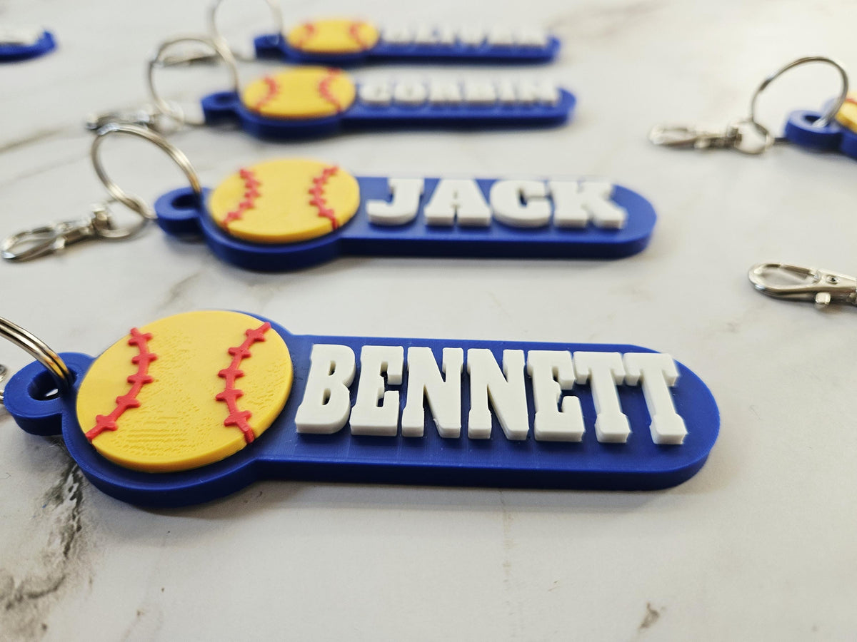 Personalized Softball Keychain Custom Name Charm for Sports Team Gifts and School Backpacks