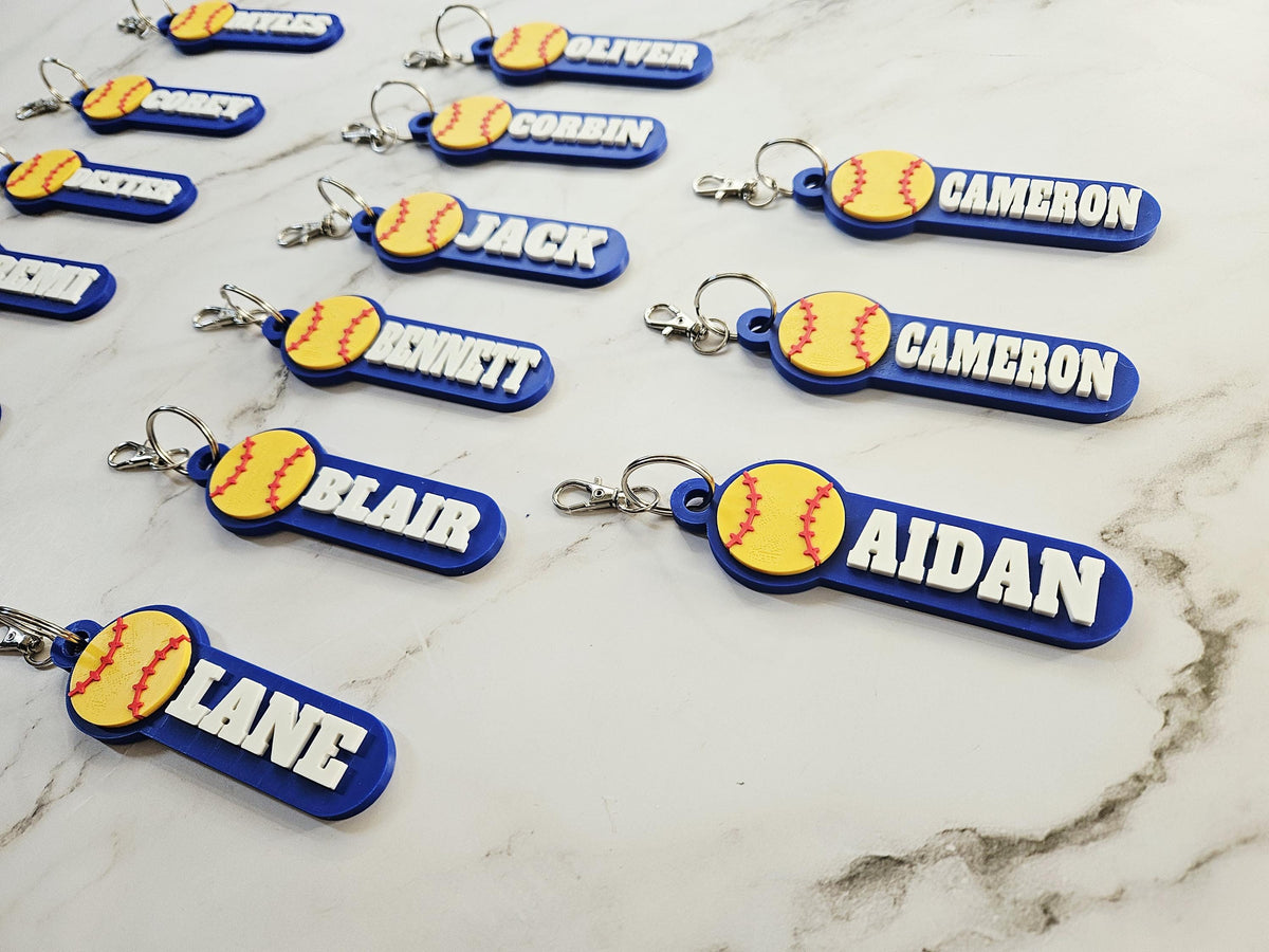 Personalized Softball Keychain Custom Name Charm for Sports Team Gifts and School Backpacks