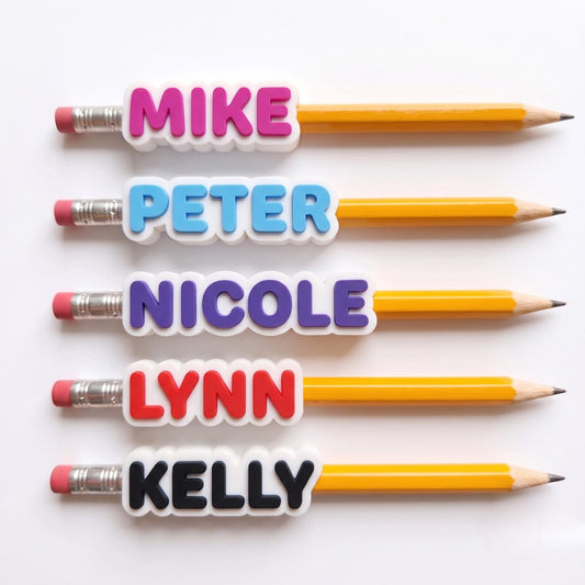 Personalized Name Pencil Topper, 3D Printed Custom Pencil Cap, Back to School Student Gift, Two Tone Name Label, Kids Party Favor
