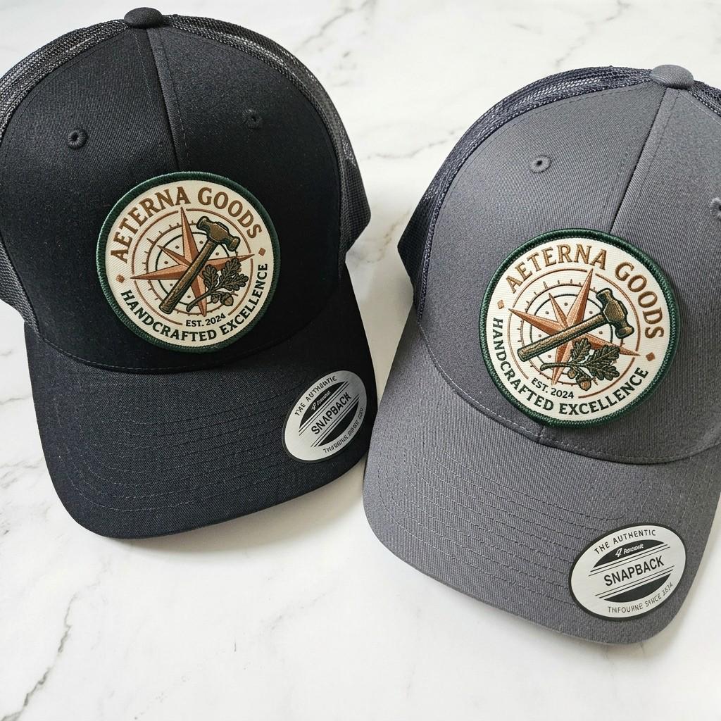 Custom Logo Trucker Hat, Full Color UV Print Leather Patch, Promotional Merch - B