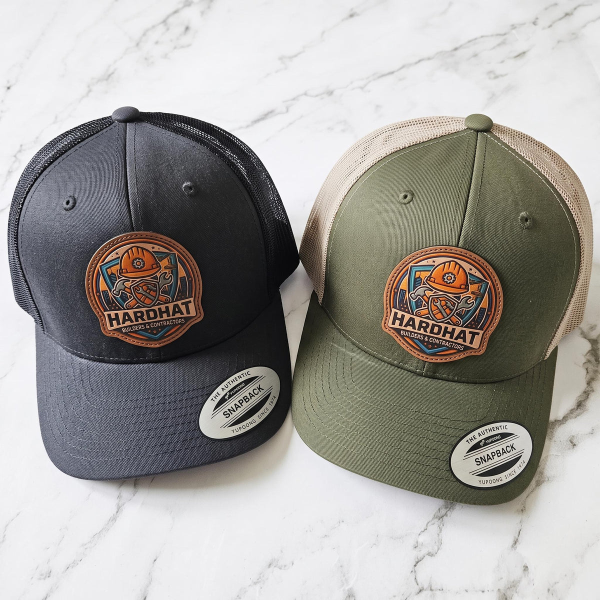 Custom Logo Trucker Hat, Full Color UV Print Leather Patch, Promotional Merch - C