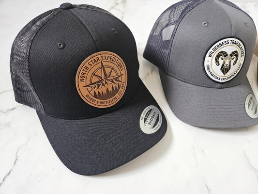 Custom Logo Trucker Hat, Full Color UV Print Leather Patch, Promotional Merch - D
