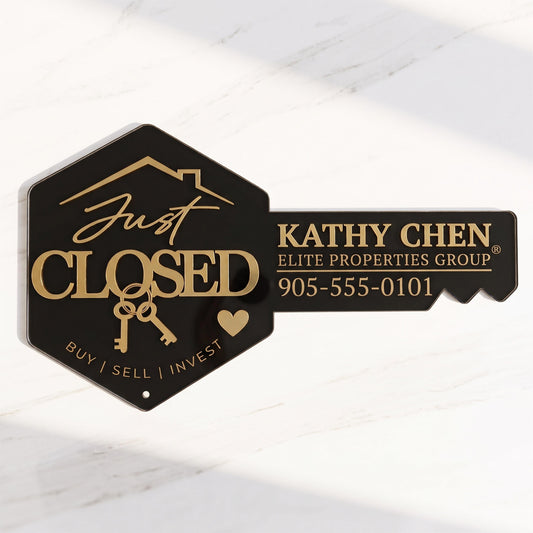 Custom 3D Acrylic Realtor Key Sign, Personalized Real Estate Closing Day Prop (14-20" Wide)